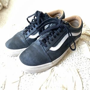 Vans Black Premium Leather Old Skool Low Top Casual Streetwear Sneakers Size 8